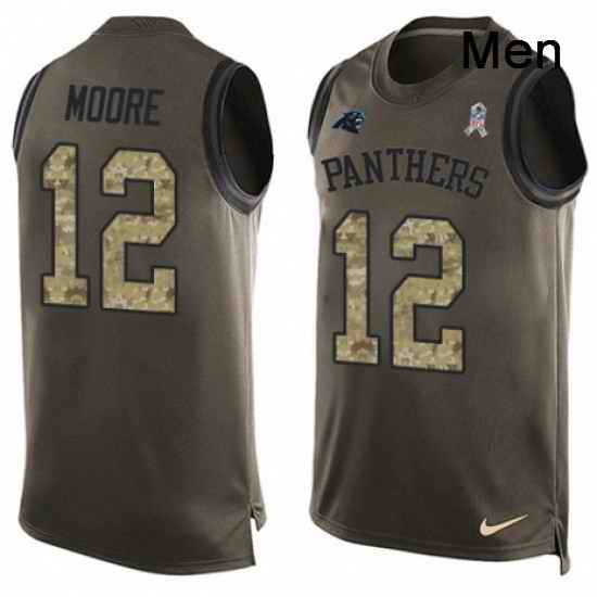 Mens Nike Carolina Panthers 12 DJ Moore Limited Green Salute to Service Tank Top NFL Jersey